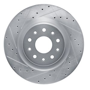 Chrysler Pacifica Brake Rotor (1) - Front Left - R1 Concepts - Drilled & Slotted - Silver - `20-`25